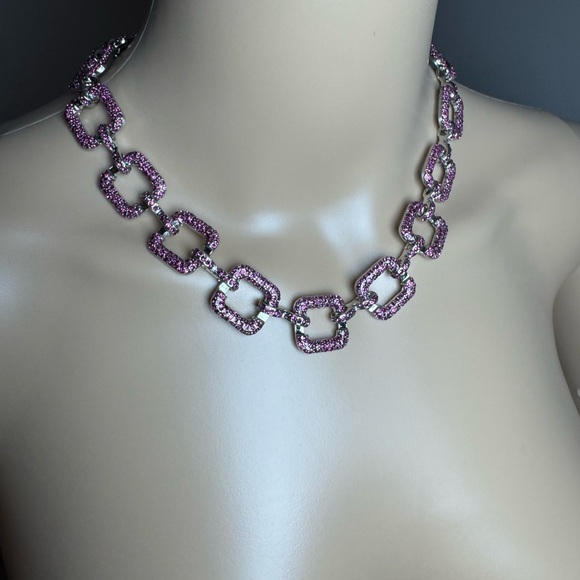AKIRA Accessories - AKIRA Pink Rhinestone Chain Statement Necklace Glam Chunky Link NWT